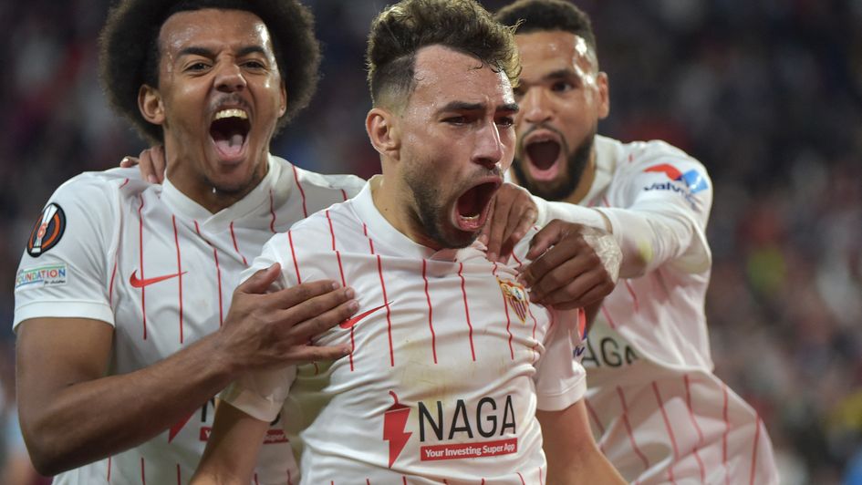 Sevilla celebrate Munir El-Haddadi's first-leg winner against West Ham