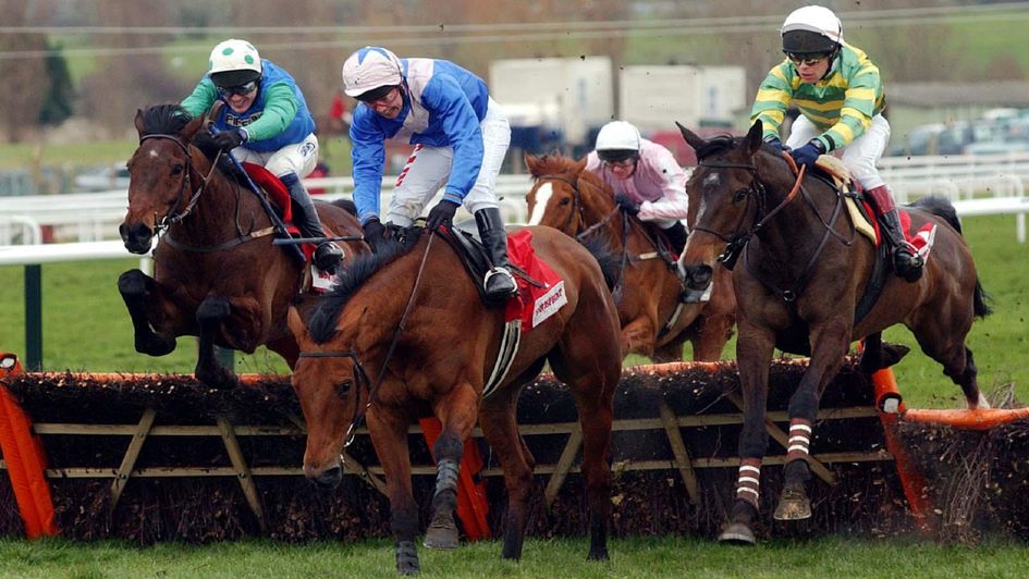 Baracouda (right) jumps the last on his way to winning his first Stayers' Hurdle
