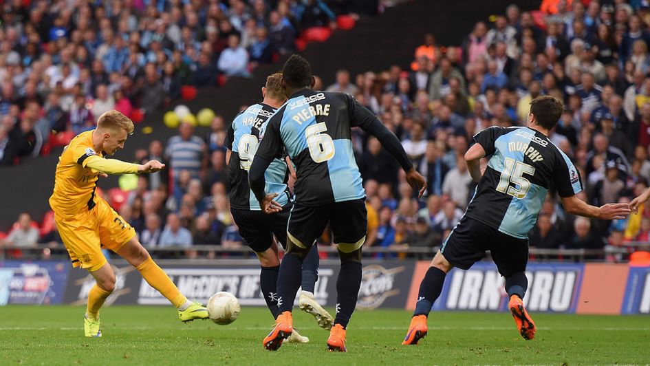 Joe Pigott scoring at Wembley