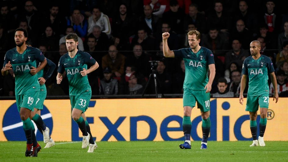 Harry Kane celebrates his goal in the Champions League