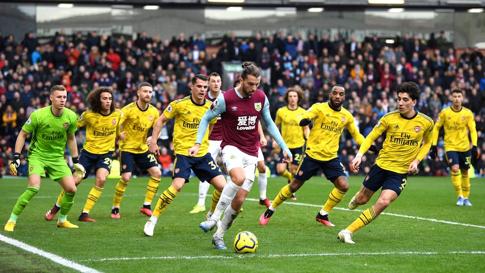 Jay Rodriguez looks to beat the Arsenal defence