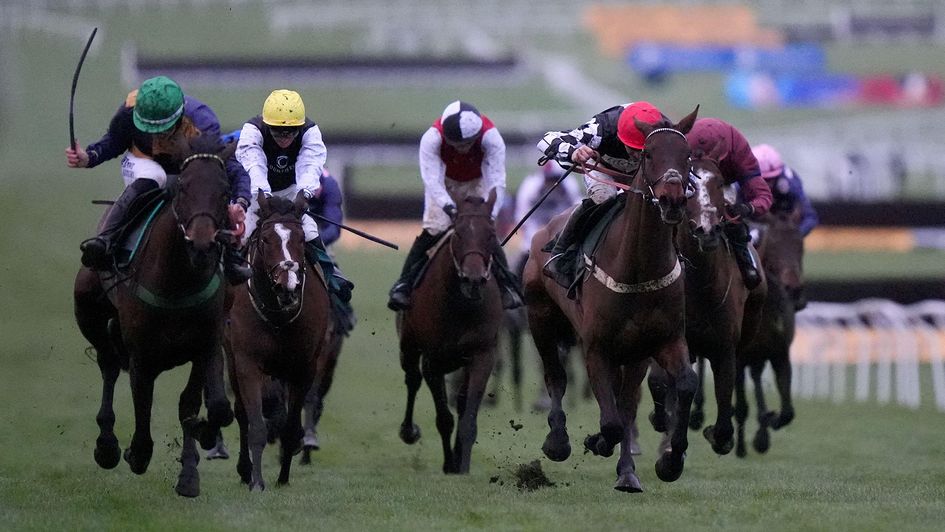 Precious Metal ridden by Lily Pinchin (left) coming home to win the Raceridecheltenham "Junior" National Hunt Flat Race