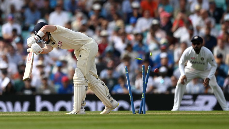 Ollie Pope is bowled by Jasprit Bumrah at The Oval