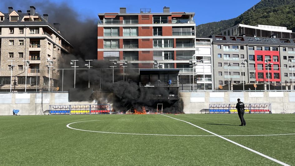 A fire breaks out at Estadi Nacional, Andorra