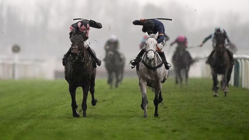 Hill Sixteen (left) and Snow Leopardess battle it out at Aintree