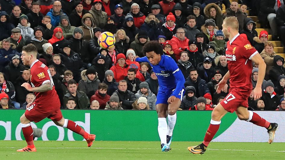 Willian makes it 1-1 for Chelsea against Liverpool