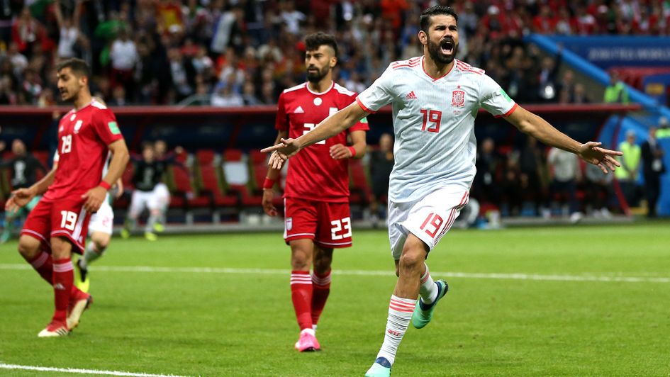 Diego Costa: The Spain striker celebrates a fortuitous goal v Iran at the 2018 World Cup