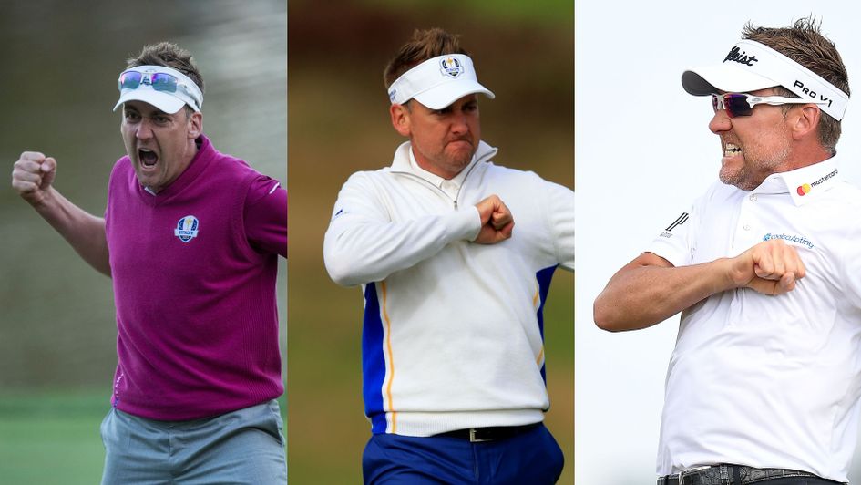 Ian Poulter at the Ryder Cup and, on the right, in Houston