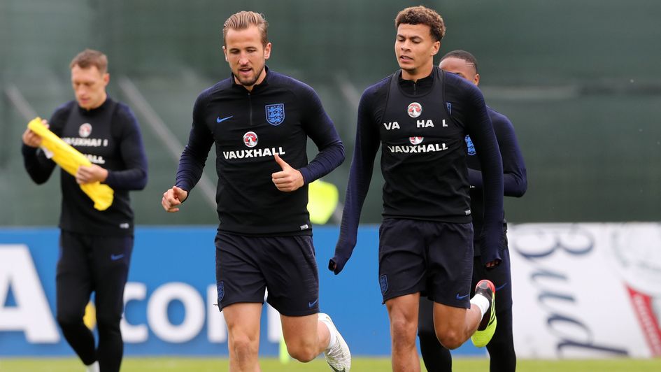 Harry Kane training ahead of the Colombia game