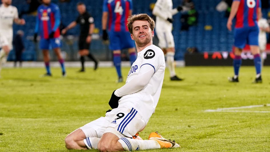 Patrick Bamford celebrates scoring his 100th goal