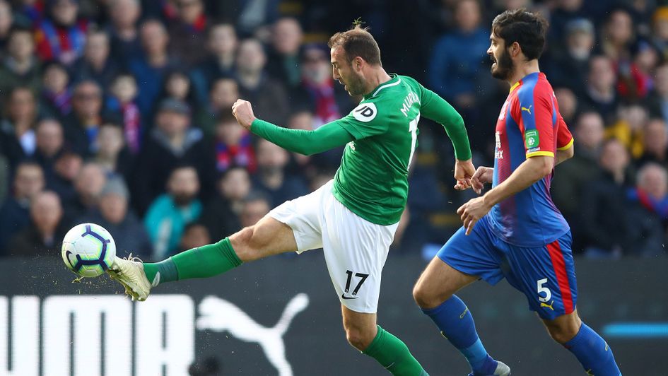 Glenn Murray fires across goal to score his 100th goal for Brighton