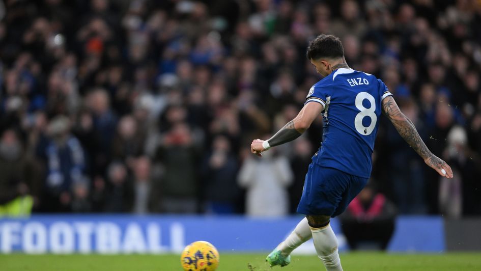 Enzo Fernandez takes a penalty for Chelsea