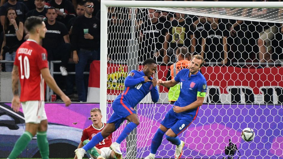 Raheem Sterling celebrates England's opening goal in Hungary