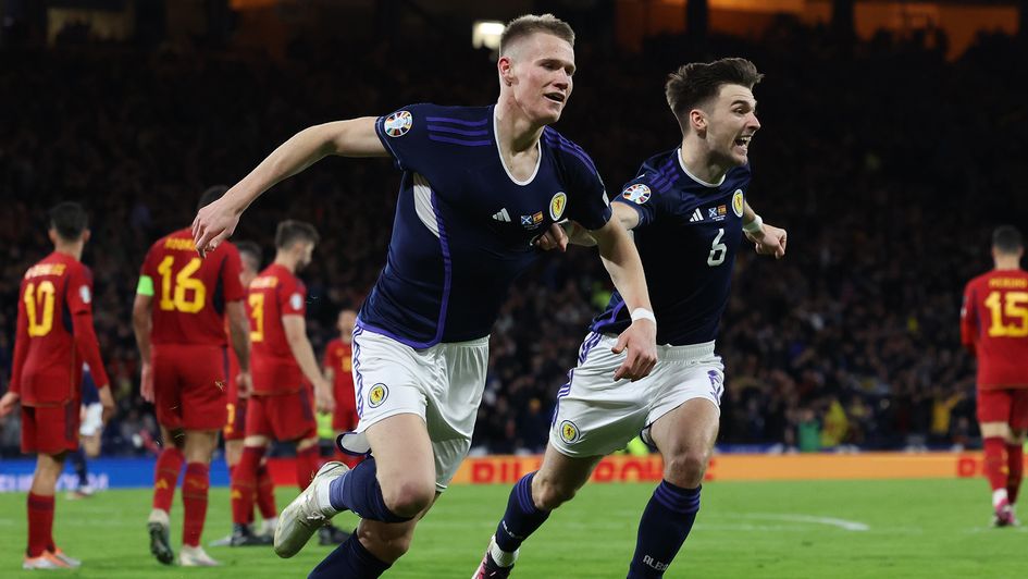 Scott McTominay celebrates his second goal against Spain