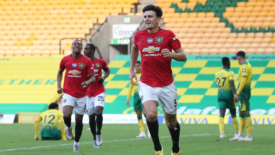 Manchester United's Harry Maguire celebrates his extra-time winner at Norwich in the FA Cup