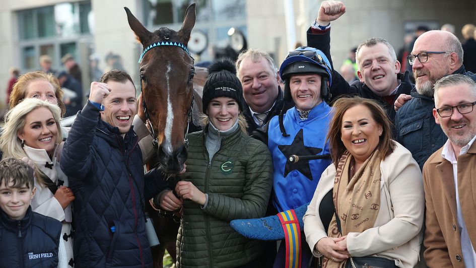 Ol Man Dingle pictured with connections after winning at Leopardstown