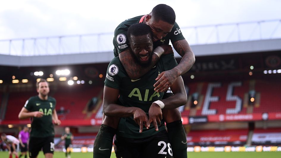 Tanguy Ndombele celebrates his goal against Sheffield United