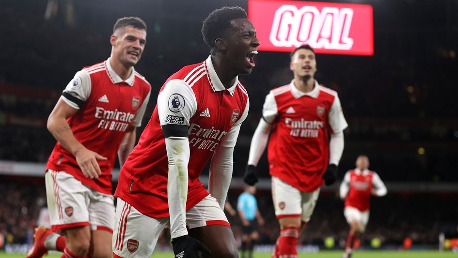 Eddie Nketiah celebrates a goal against West Ham