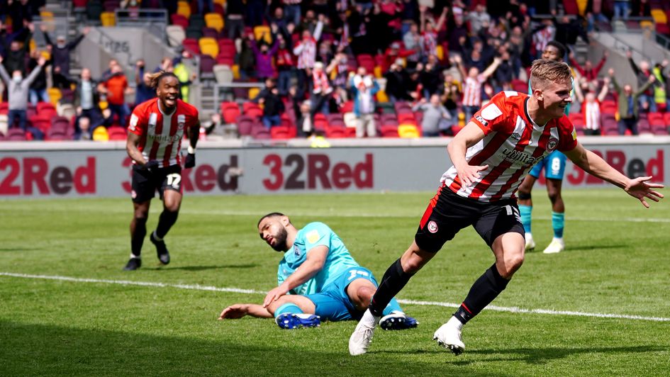 Brentford's Marcus Forss celebrates scoring their side's third goal of the game