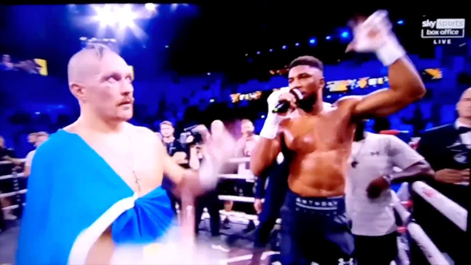 Watch Anthony Joshua throw belts out of ring and praise Oleksandr Usyk ...