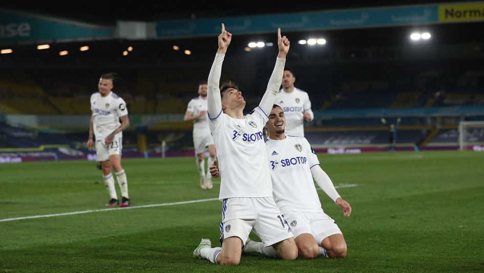 Diego Llorente celebrates his goal against Liverpool