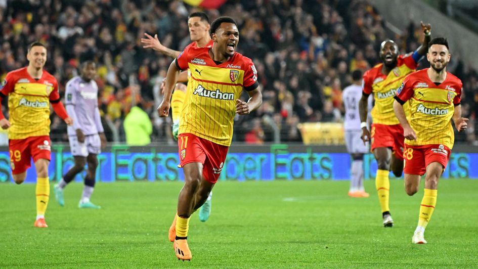 Lois Openda celebrates a goal for Lens