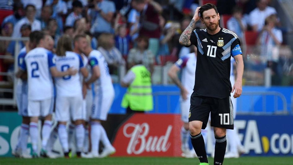 Lionel Messi reacts after Iceland score against Argentina