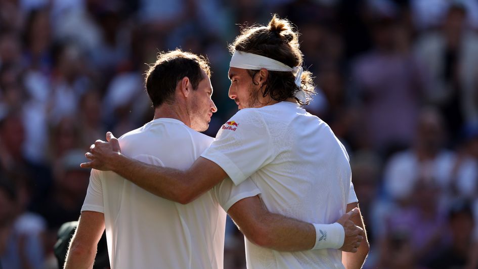 Andy Murray and Stefanos Tsitsipas embrace