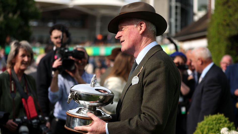 Willie Mullins with his trophy at Sandown