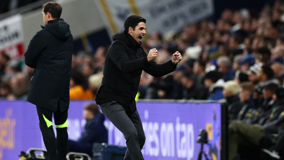 Mikel Arteta celebrates during Arsenal's north London derby win