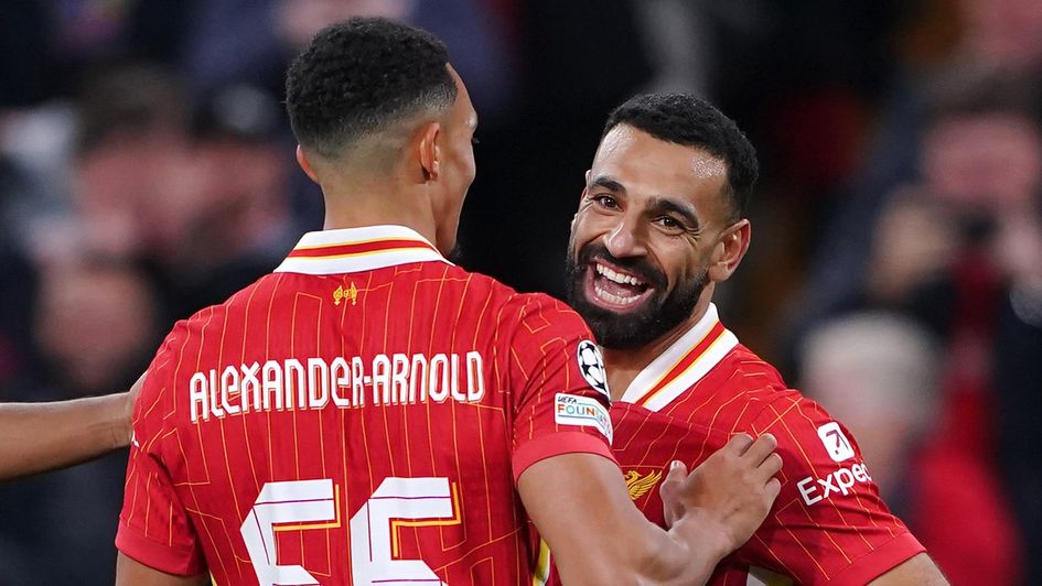 Mo Salah celebrates with Trent Alexander-Arnold