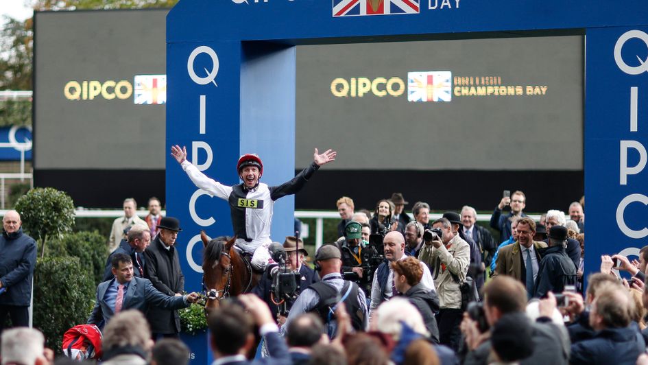 Frankie Dettori celebrates on Cracksman