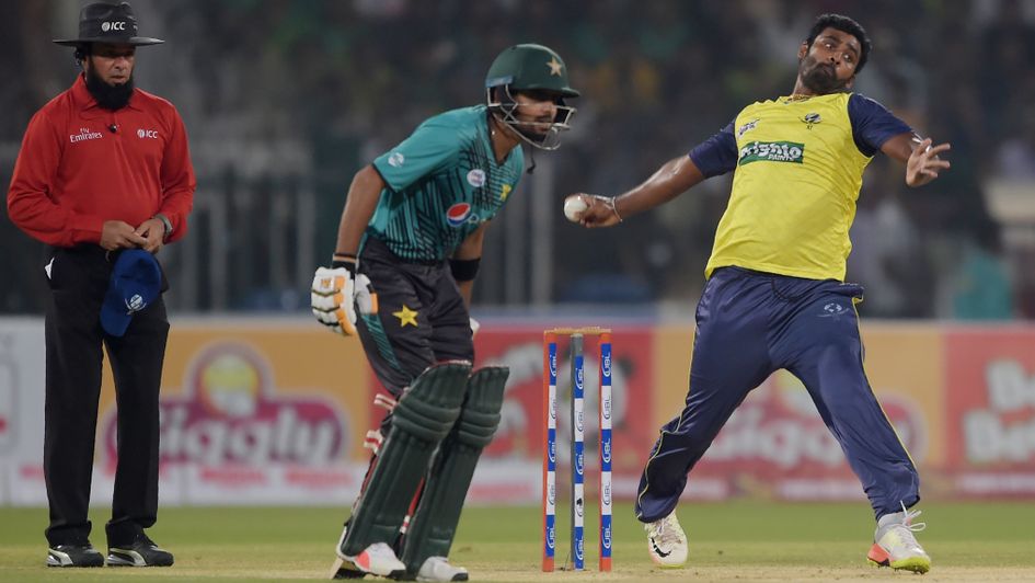 Thisara Perera (R) took World XI to victory