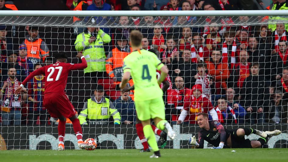 Divock Origi: The Liverpool forward opens the scoring with an early goal against Barcelona
