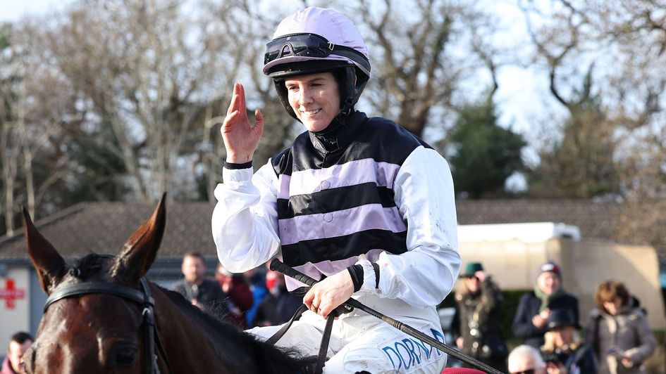 Rachael Blackmore acknowledges the crowd after winning on July Flower