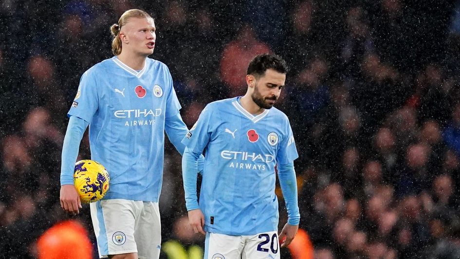 Manchester City's Erling Haaland and Bernardo Silva