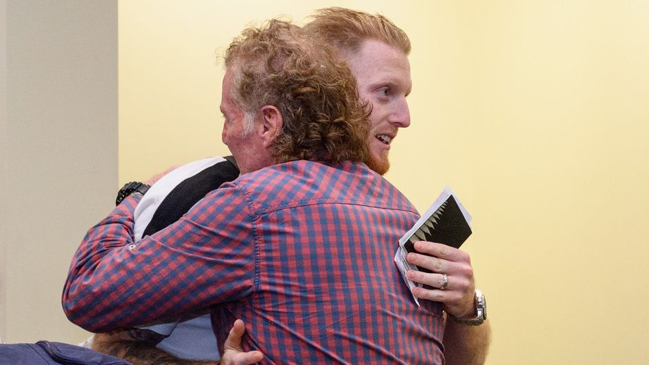 Ben Stokes hugs his father Ged Stokes