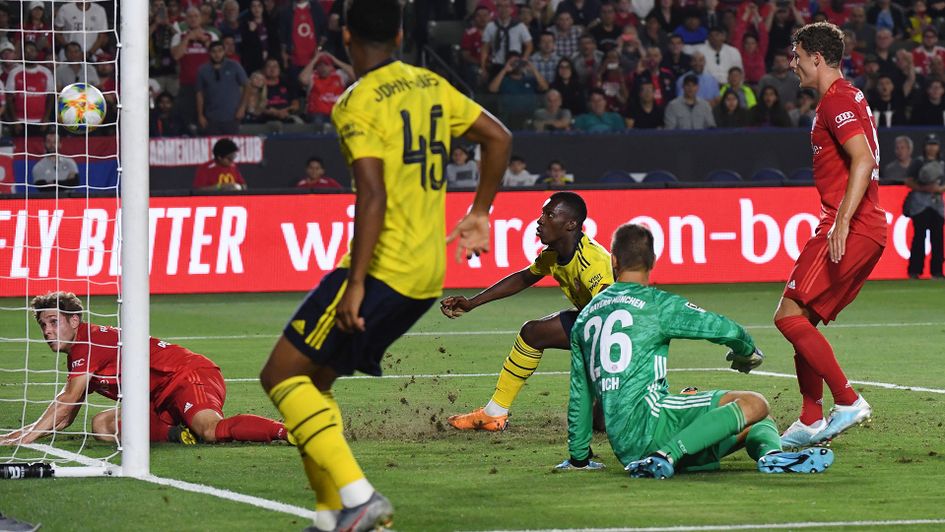 Eddie Nketiah scores for Arsenal against Bayern Munich in pre-season