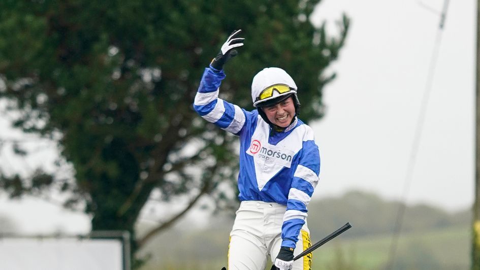 Bryony Frost celebrates on Frodon - tipped at 12/1 in Weekend View