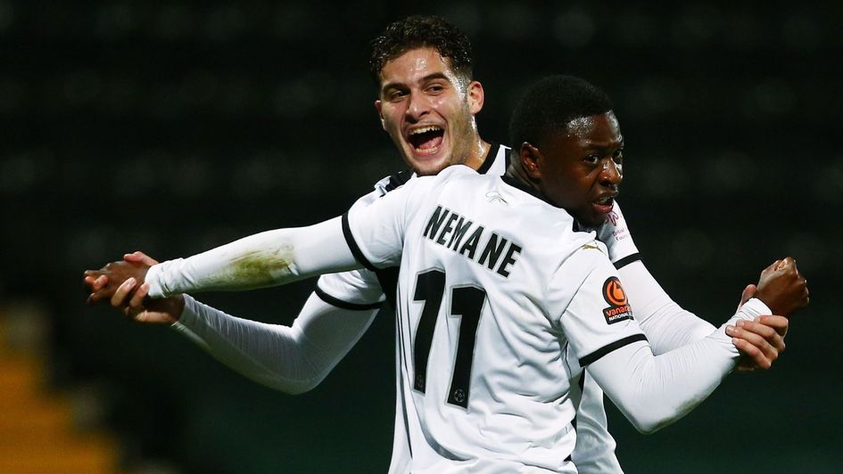 Aaron Nemane and Ruben Rodrigues of Notts County celebrate