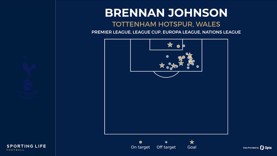 Brennan Johnson shot map