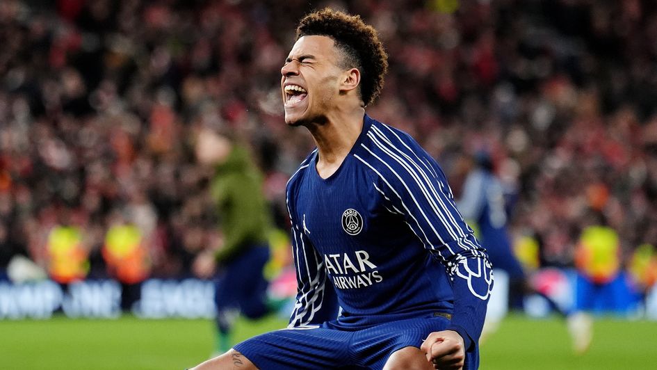 PSG's Desire Doue celebrates scoring the winning penalty against Liverpool