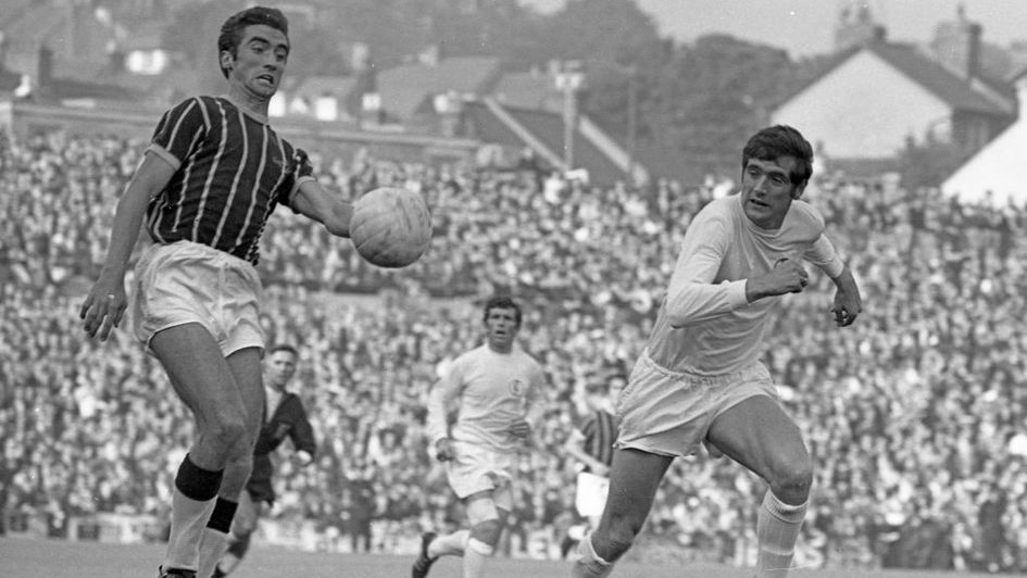 Norman Hunter (right) in action for Leeds