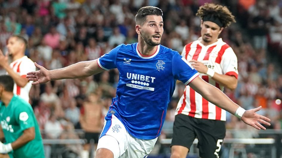 Antonio Colak celebrates his goal against PSV