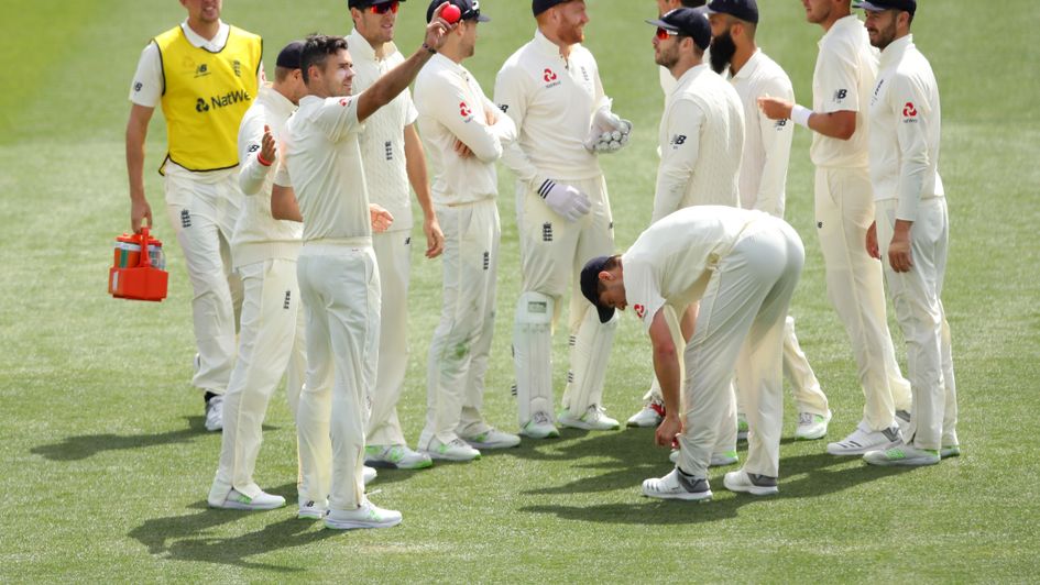 James Anderson celebrates his five-wicket haul