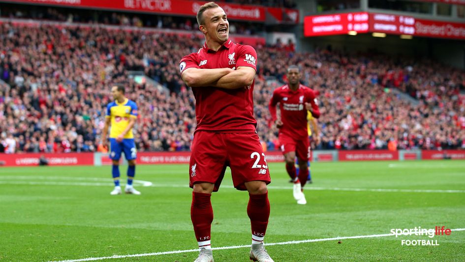 Xherdan Shaqiri celebrates after scoring against Southampton