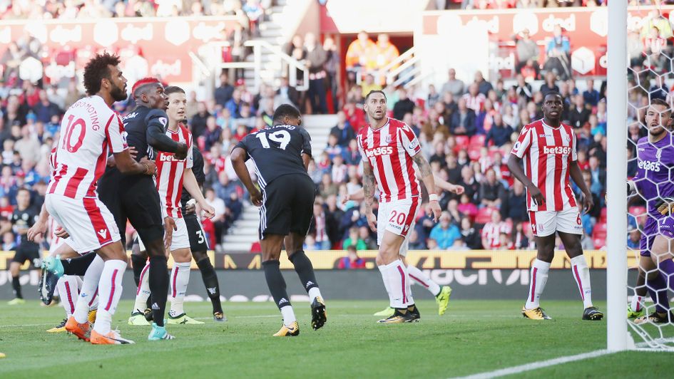 Paul Pogba's header is deflected in off Marcus Rashford