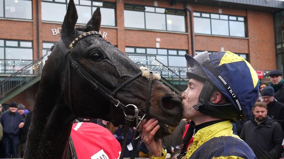 Michael O'Sullivan celebrates after winning the Royal Bond on Marine Nationale