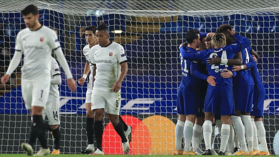 Chelsea celebrate Timo Werner's goal against Rennes