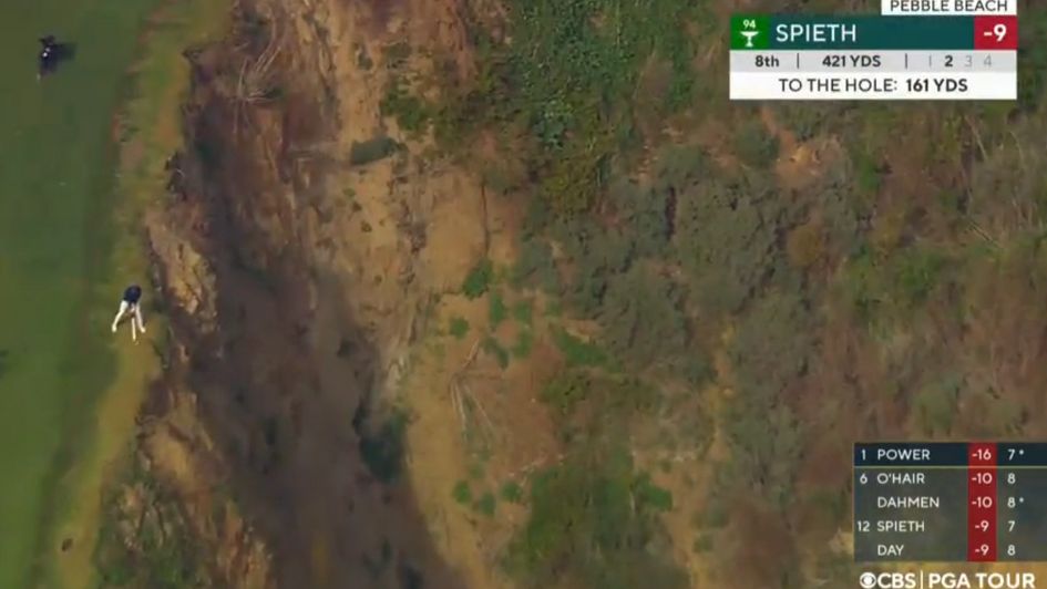 Spieth plays his second across a canyon - and with a 70-foot drop just inches in front of him